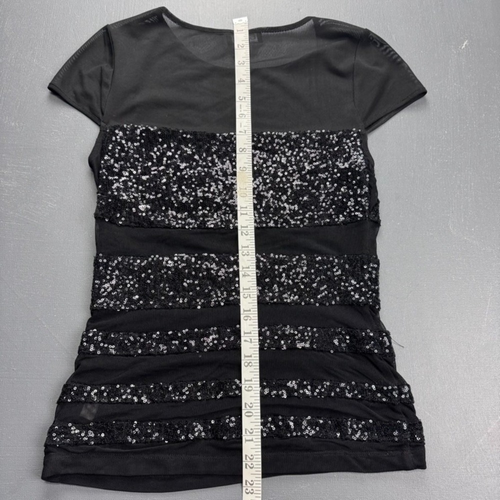Bebe Sequin Tunic Top Women's Small Black Sheer Party Clubwear Glitter Sparkle - Picture 5 of 7